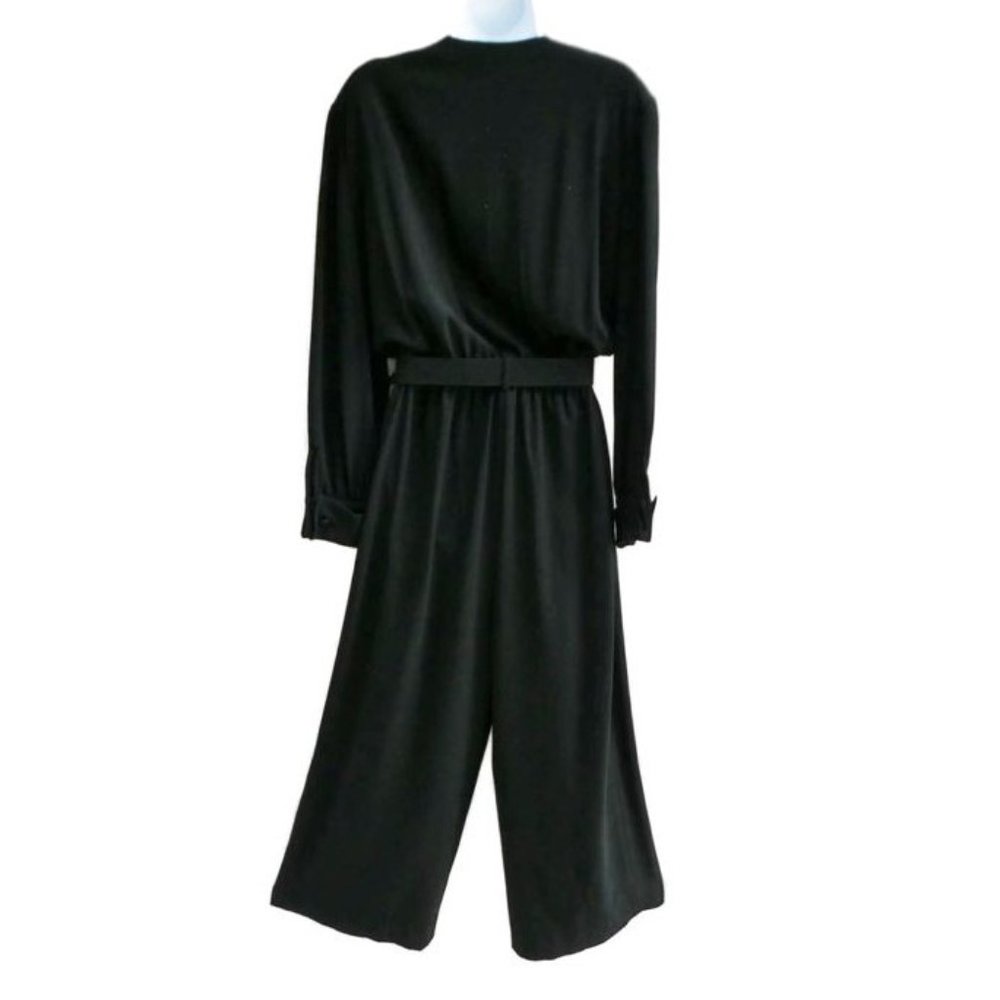 Liz Claiborne Vintage Beaded Black Jumpsuit Elegant Bead Belt Wide Leg Zip XL - Picture 2 of 10